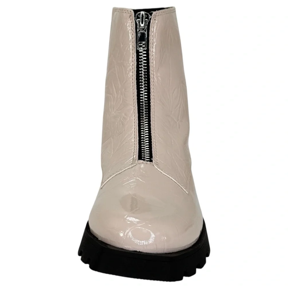 Katy Perry Collections Cream Patent Leather Ankle Boots with Black Lug Sole